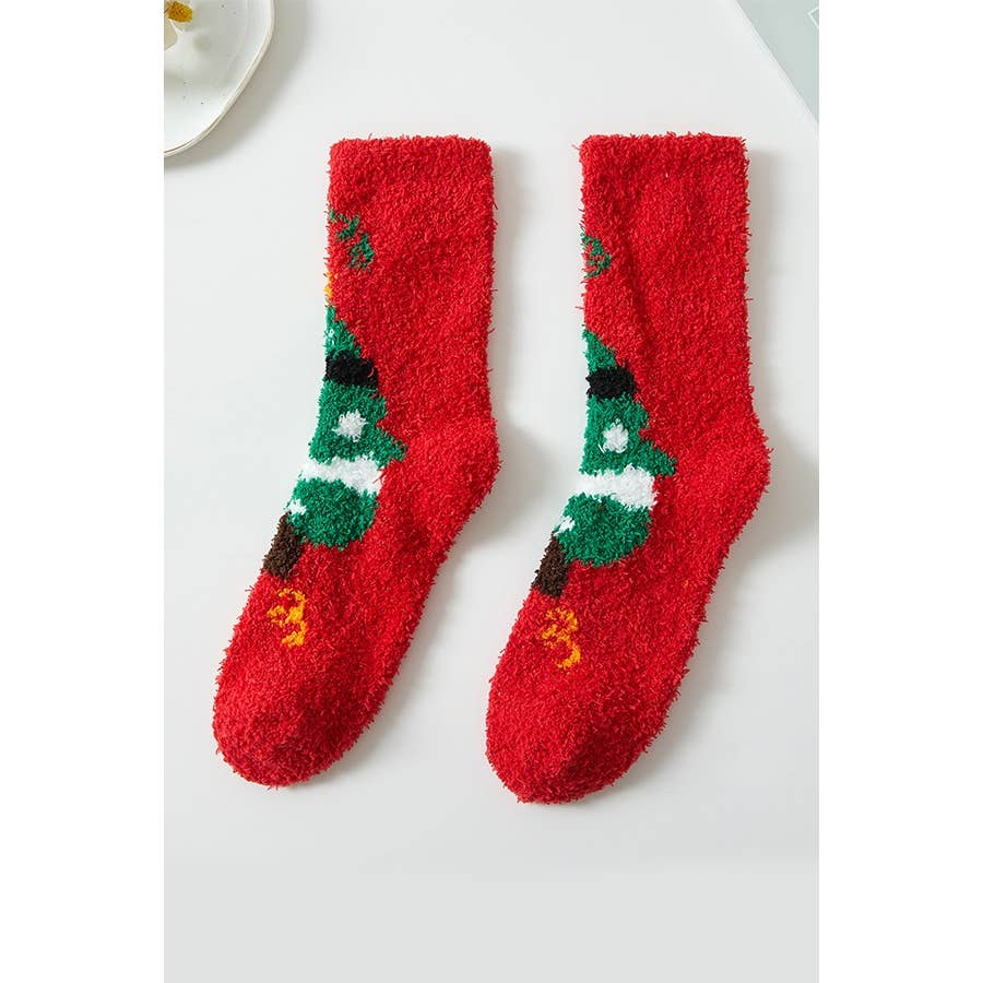 Plush Cozy Christmas Theme Socks: MIX COLOR / ONE