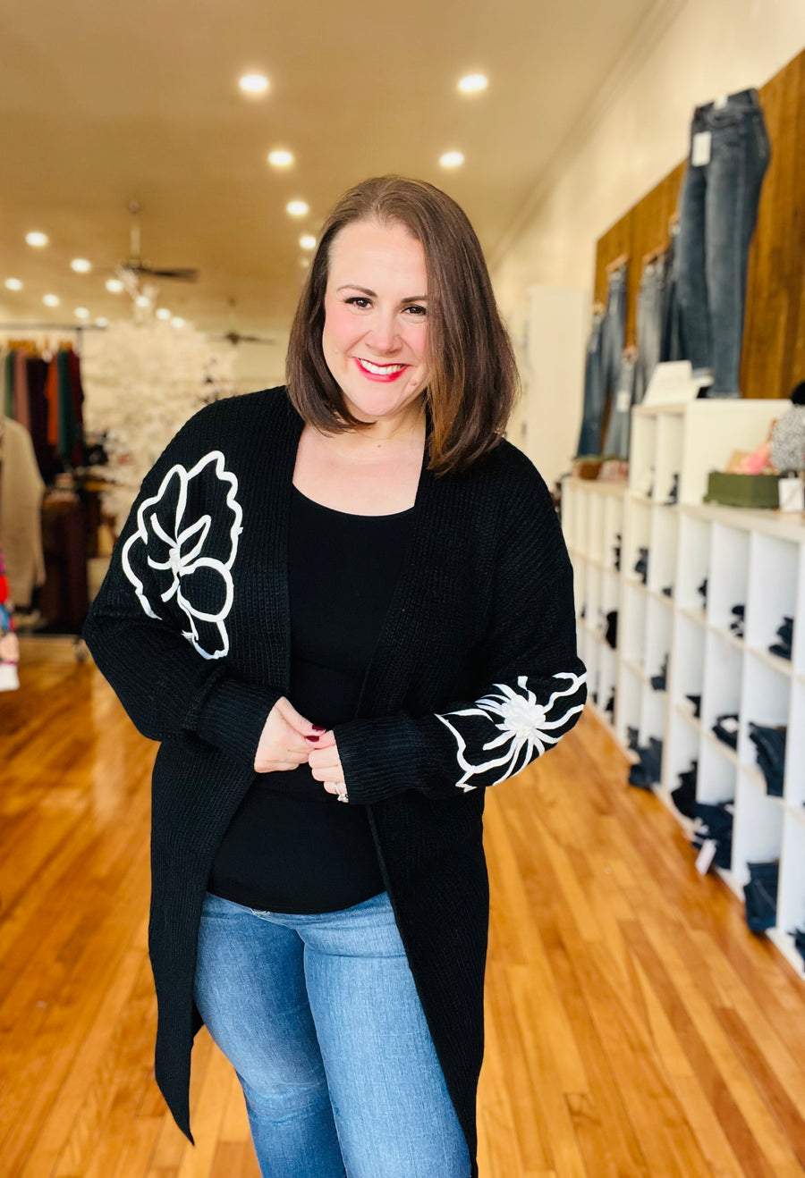 Black & White Embroidered Duster Cardigan FINAL SALE