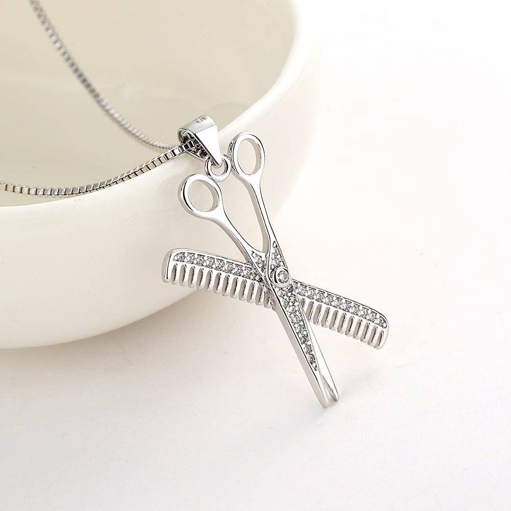 Sterling Silver Hair Stylist Necklace with Swarovski Crystals