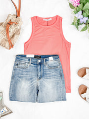 WAREHOUSE Tara Ribbed Tank - Coral