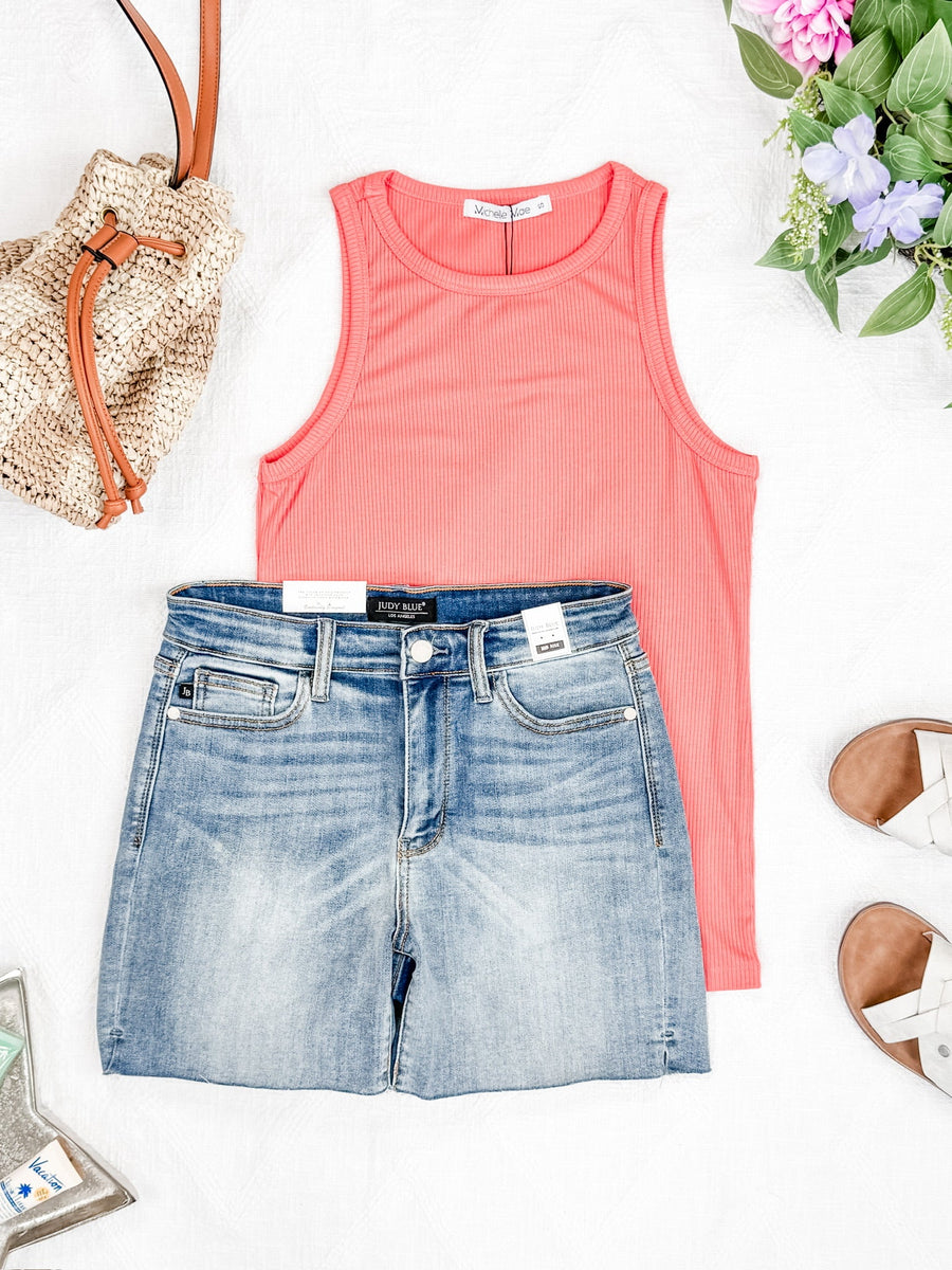 WAREHOUSE Tara Ribbed Tank - Coral