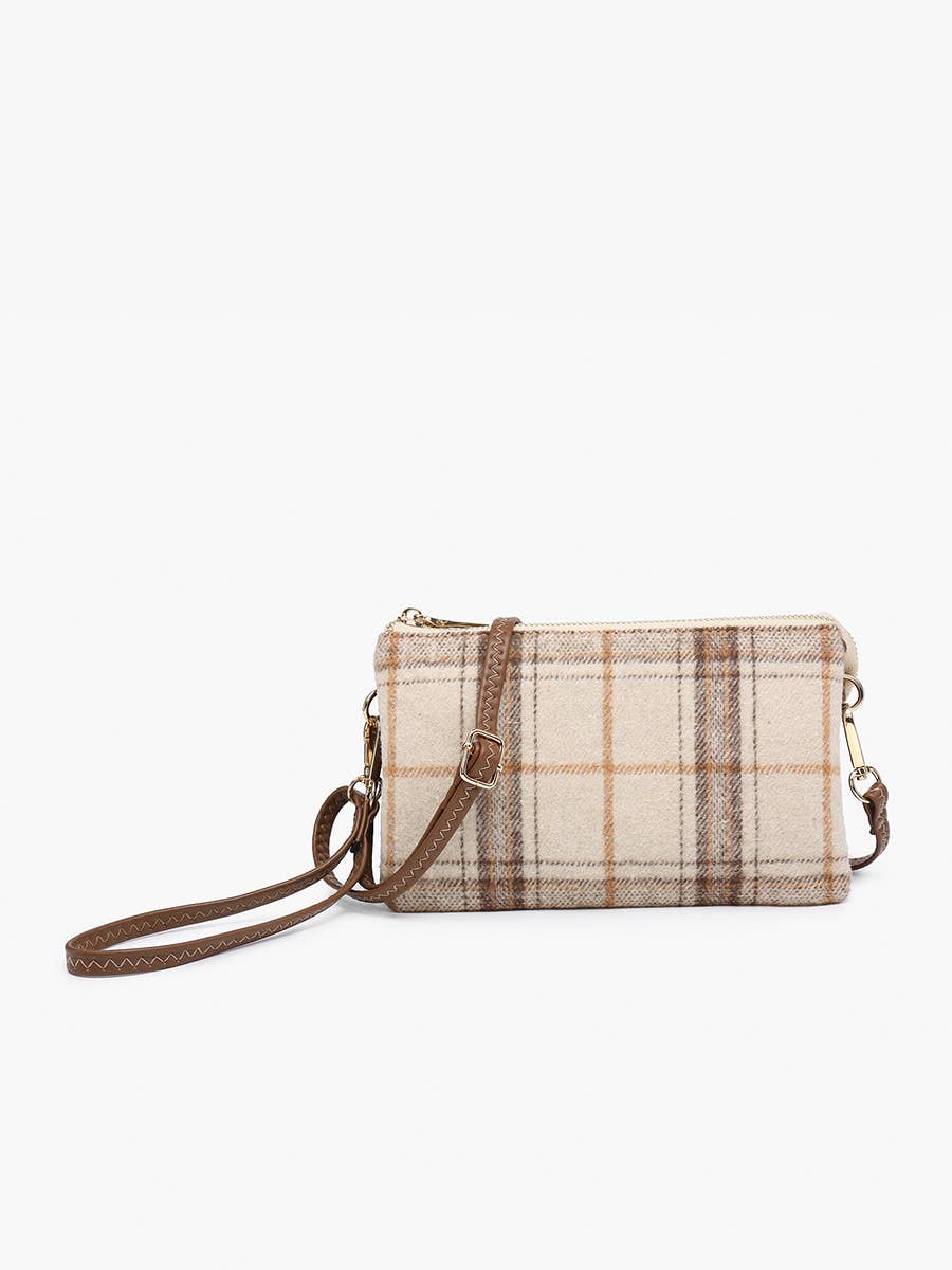Riley Plaid Crossbody/Wristlet: Gray/Black