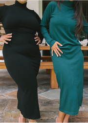 Ribbed Long Sleeve Turtleneck Dress