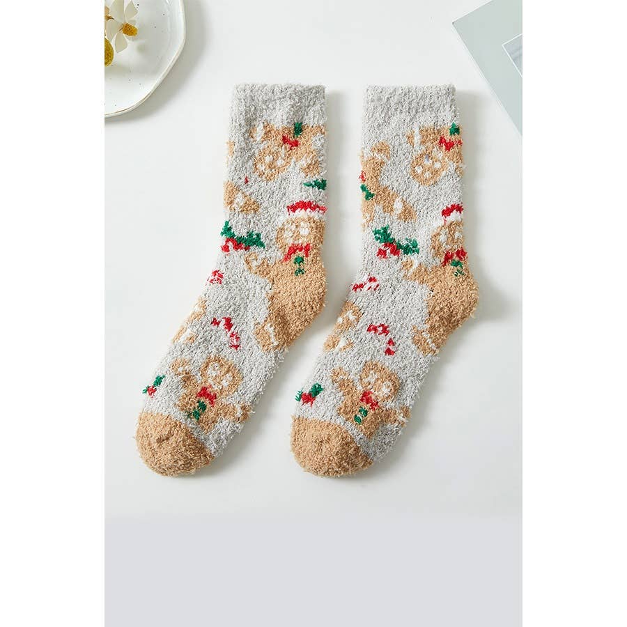Plush Cozy Christmas Theme Socks: MIX COLOR / ONE
