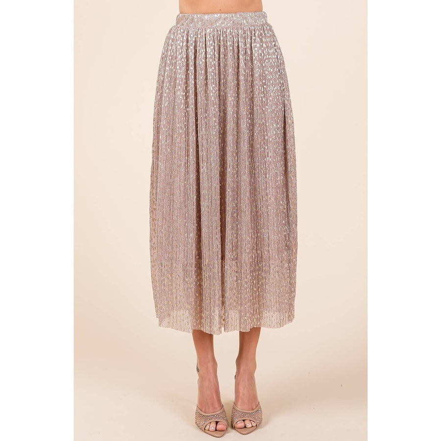 Metallic Glitter Midi Skirt- Blush