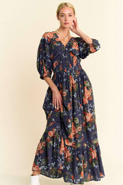 Midsummer Nights Maxi Dress- Navy Floral