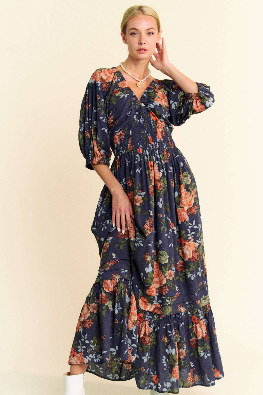 Midsummer Nights Maxi Dress- Navy Floral