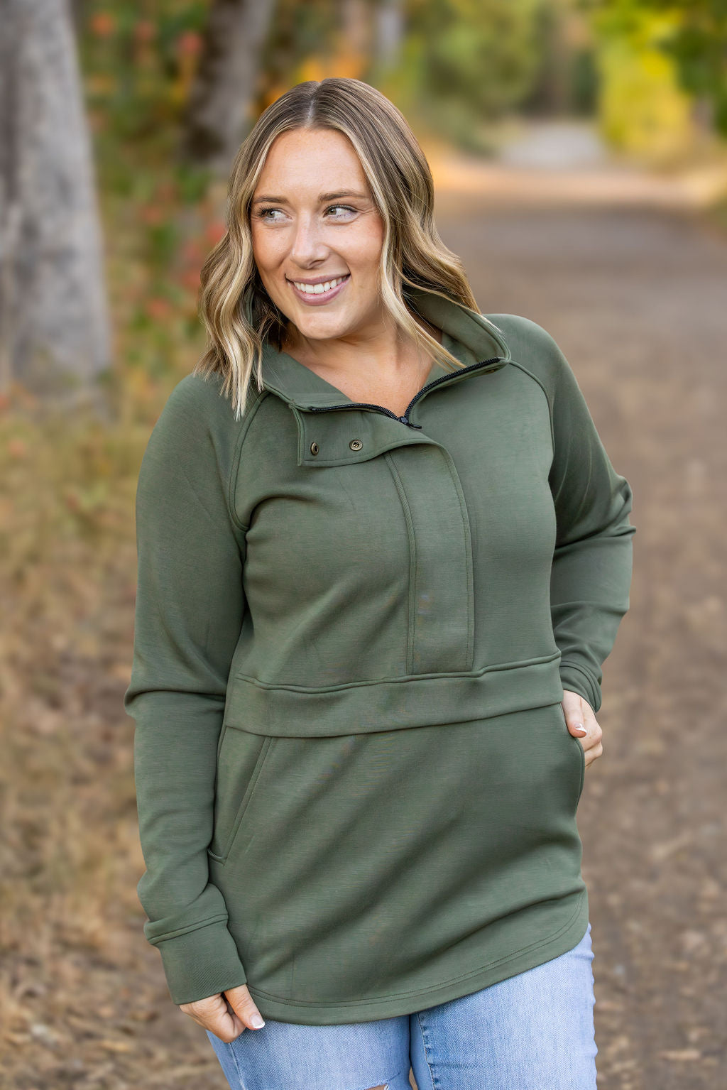 WAREHOUSE Mia Scuba Halfzip - Olive