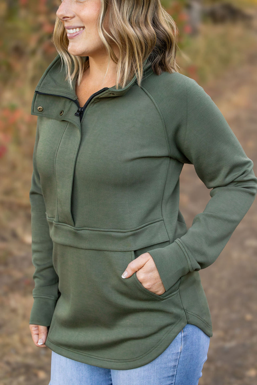 WAREHOUSE Mia Scuba Halfzip - Olive