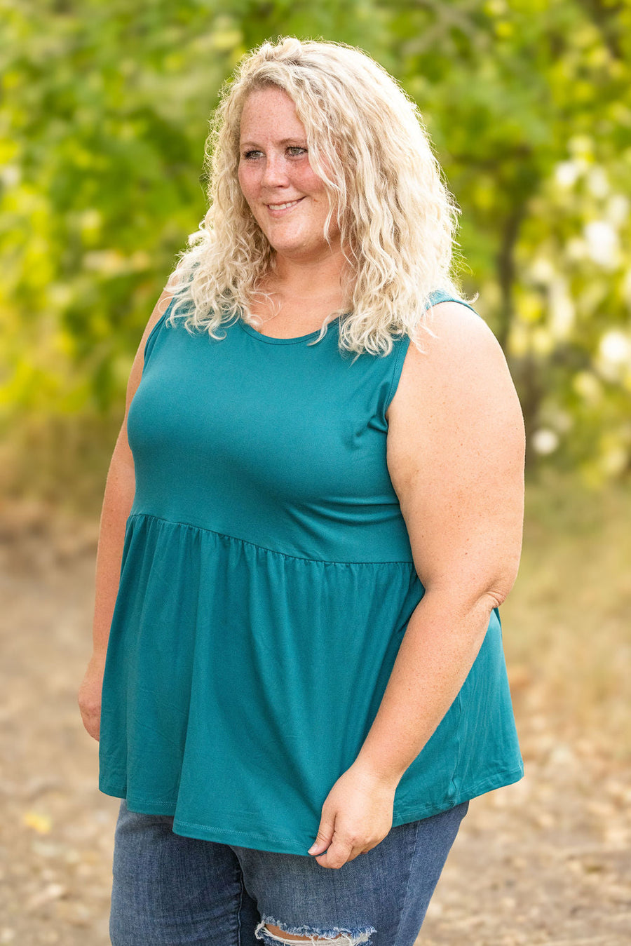 WAREHOUSE Renee Ruffle Tank - Teal