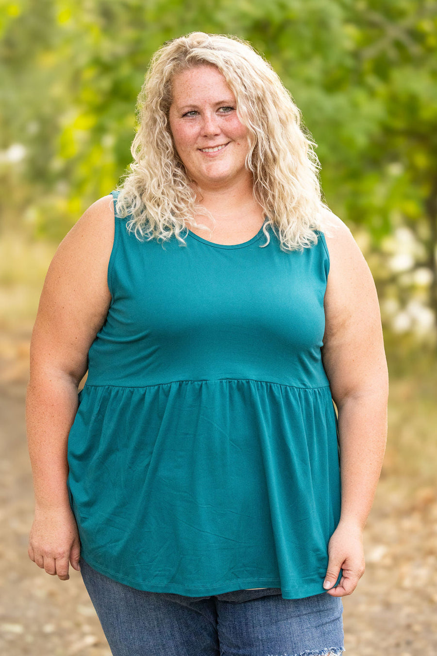 WAREHOUSE Renee Ruffle Tank - Teal