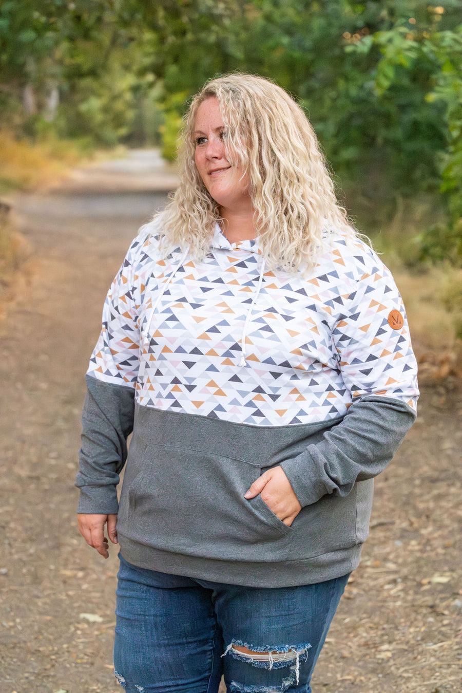 WAREHOUSE Hailey Pullover Hoodie - Geometric and Charcoal