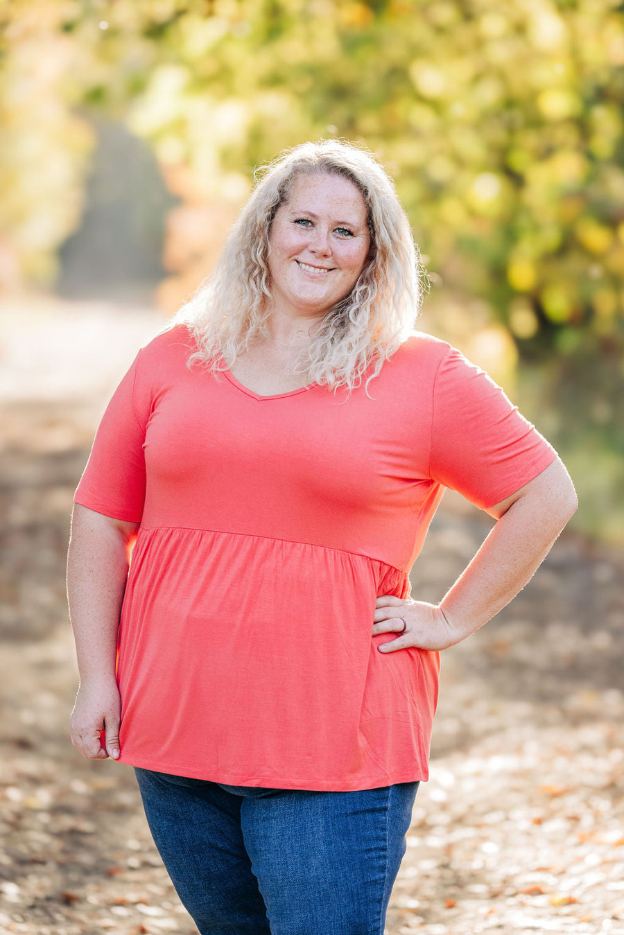 WAREHOUSE Sarah Ruffle Short Sleeve - Deep Coral | Women's Top