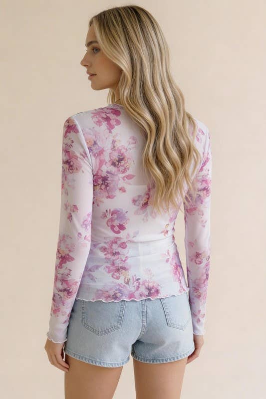 Sheer Mesh Top- Fuschia Floral