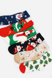 Plush Cozy Christmas Theme Socks: MIX COLOR / ONE