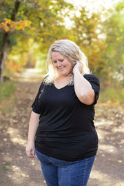 WAREHOUSE Chloe Cozy Tee - Black | Women's V-Neck Top