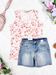 WAREHOUSE Luxe Crew Tank - Ivory Pink Floral