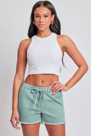 Frayed Hem Pull-on Shorts: Evergreen