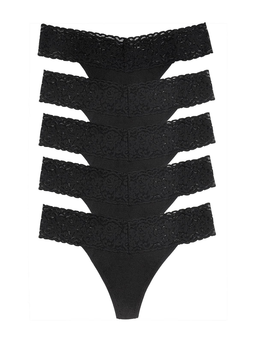 Stretch Lace Top Thong 5-Pack - Black