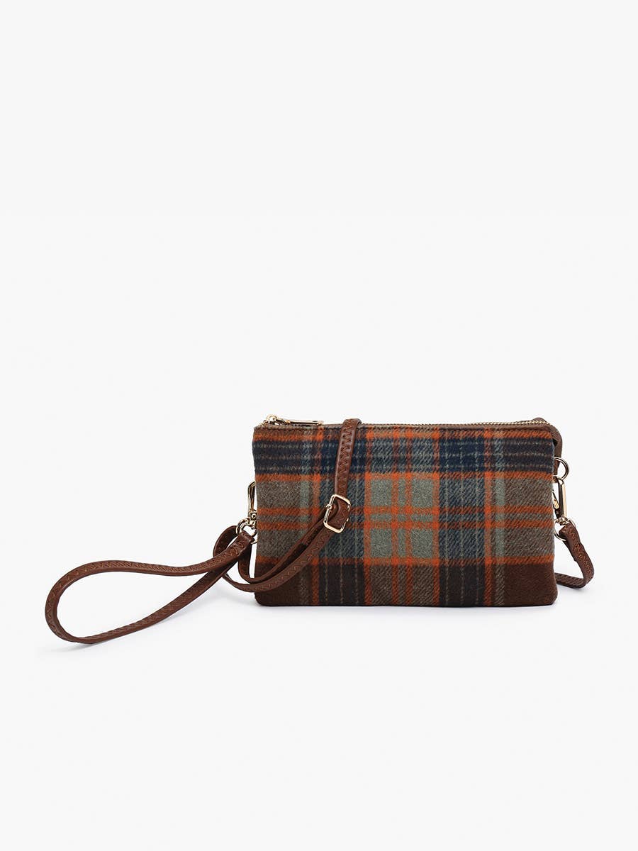 Riley Plaid Crossbody/Wristlet: Grey