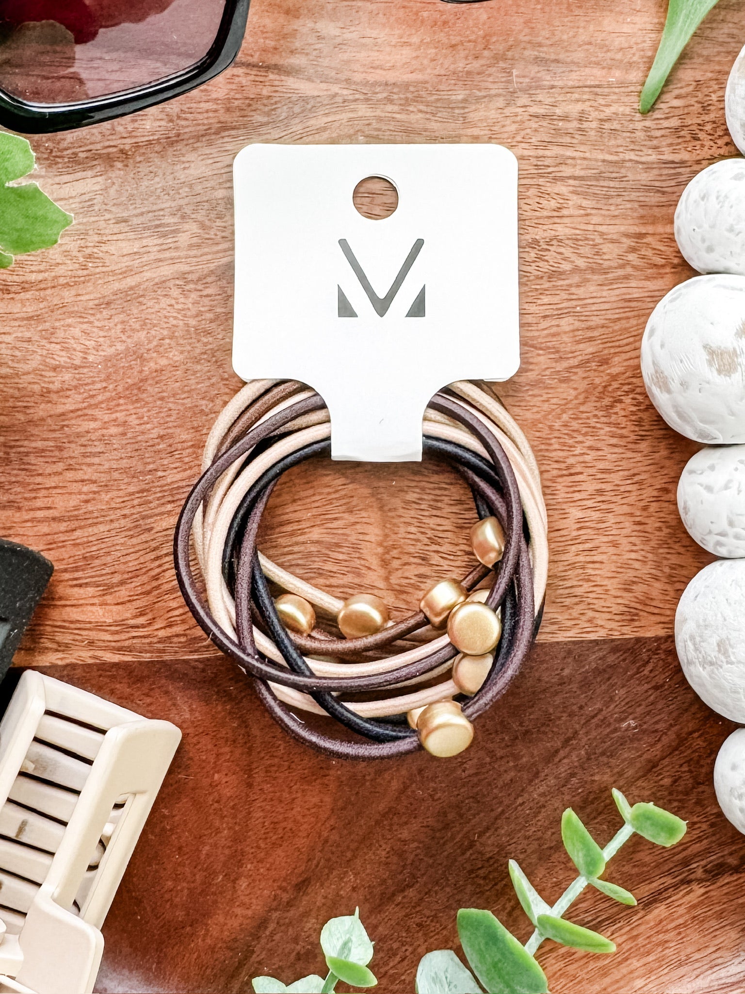 WAREHOUSE Hair Tie Bracelet Sets - Neutral Gold Accents | Hair Accessories
