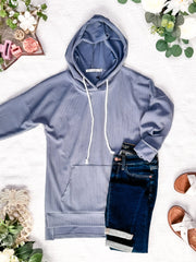WAREHOUSE Kacey Ribbed Hoodie - Dusty Blue