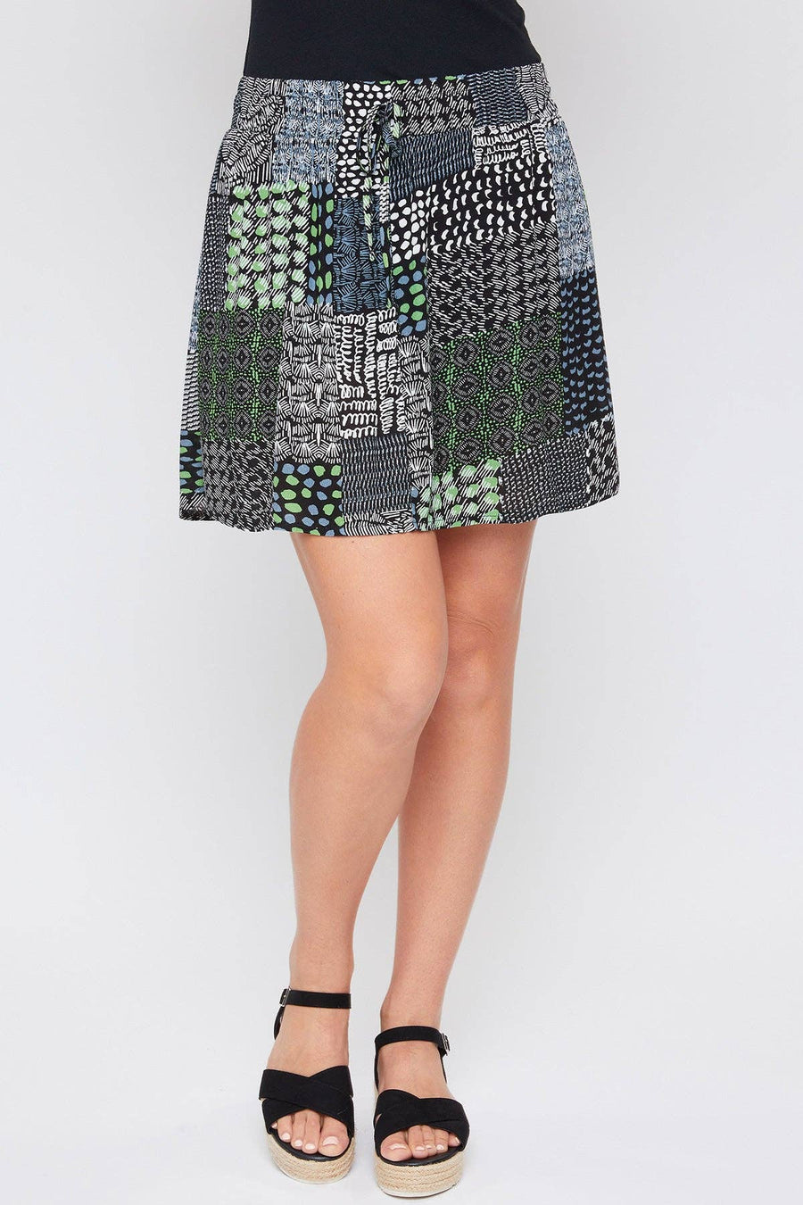Dolphin Hem Skort With Knit Under Short-  Scribble Patchwork