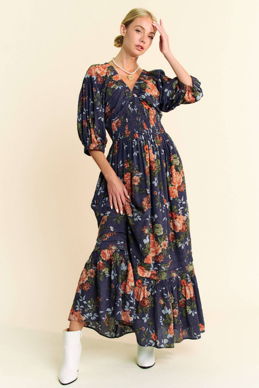 Midsummer Nights Maxi Dress- Navy Floral