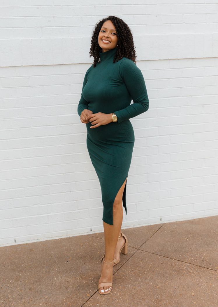 Ribbed Long Sleeve Turtleneck Dress