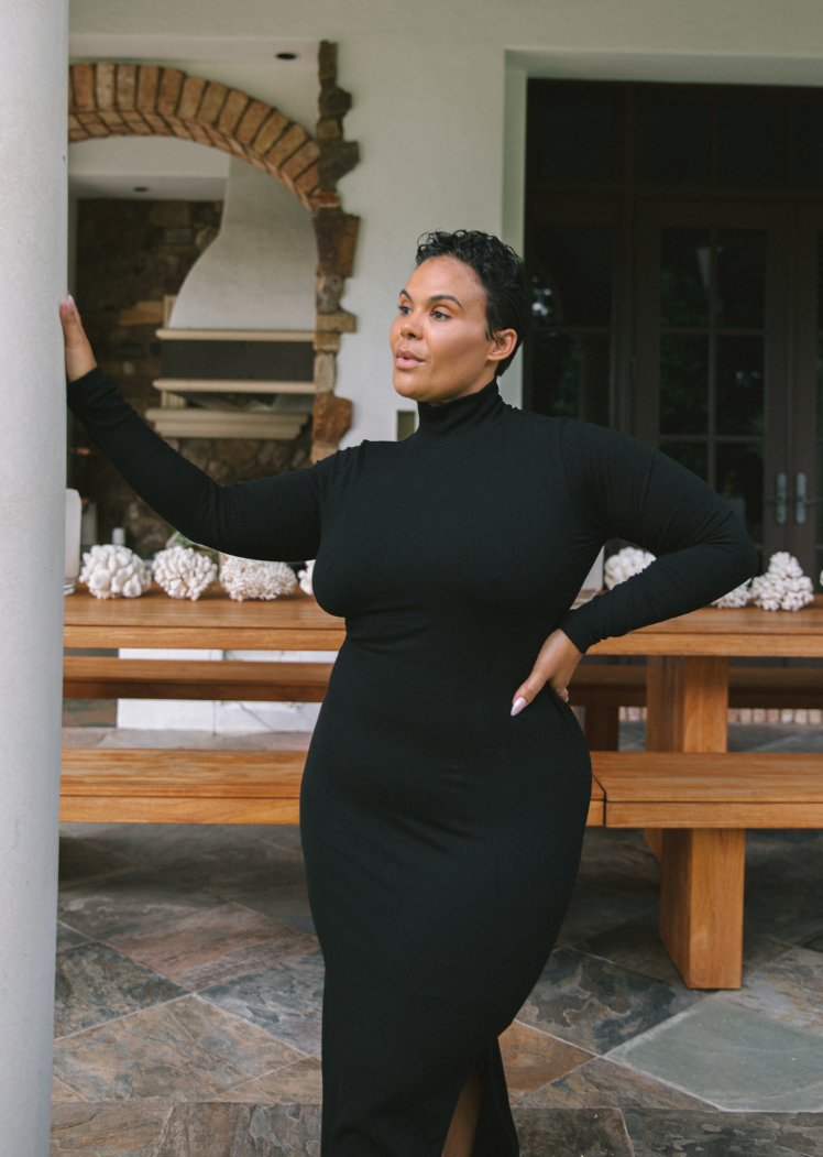Ribbed Long Sleeve Turtleneck Dress