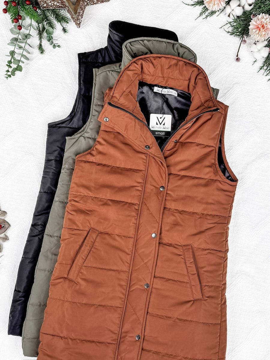 WAREHOUSE Harlow Long Vest - Cinnamon