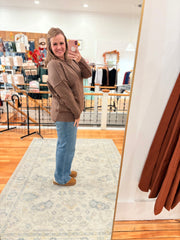 Melange Hi-Low Hem Pocket Sweater- Chocolate