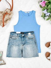 WAREHOUSE Tara Ribbed Tank - Light Blue