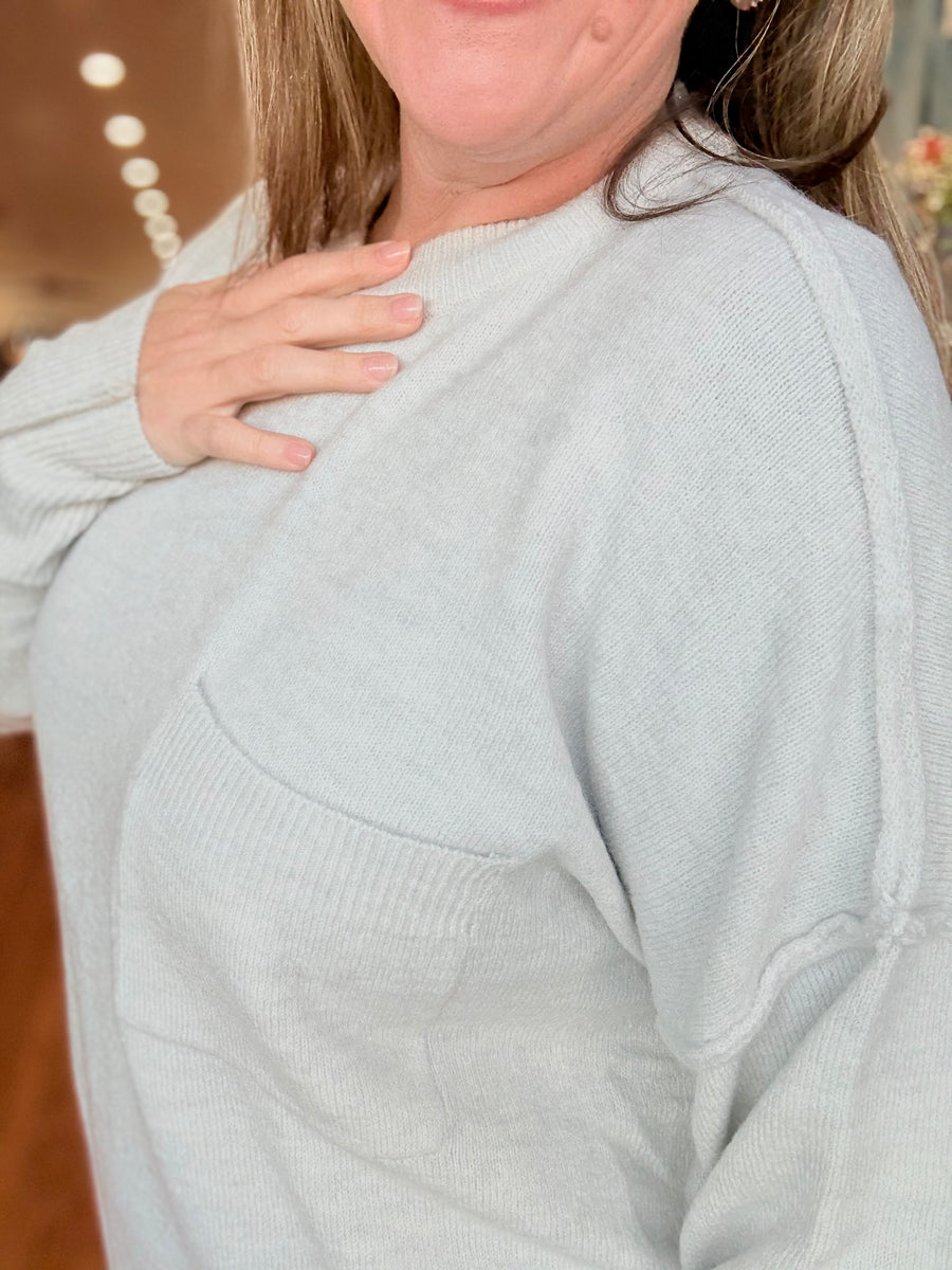 Melange Hi-Low Hem Pocket Sweater- Soft Cream