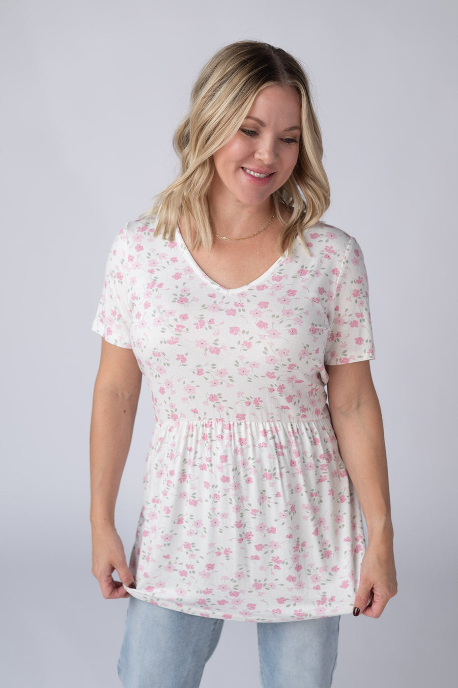 WAREHOUSE Sarah Ruffle Short Sleeve - Pretty in Pink Floral