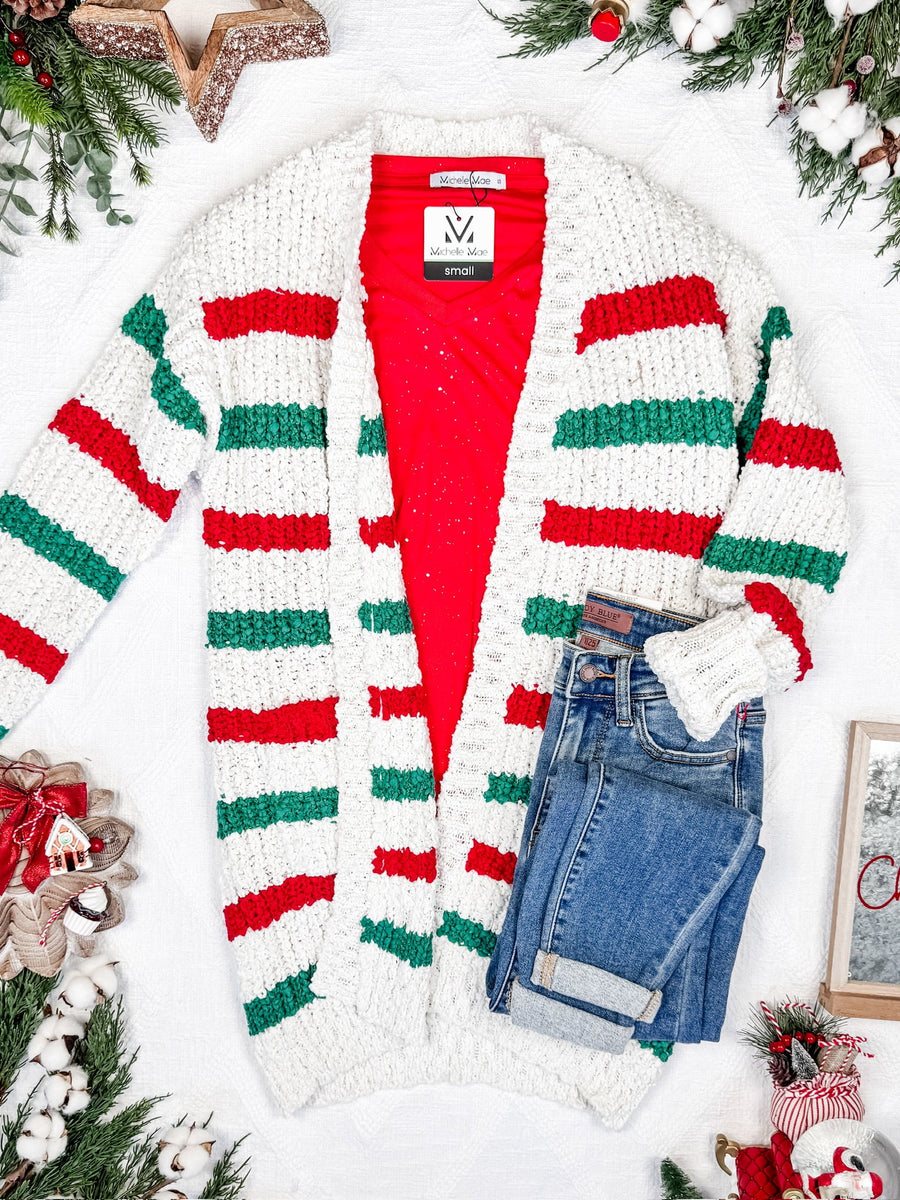 WAREHOUSE Stripe Cardigan - Christmas Stripe