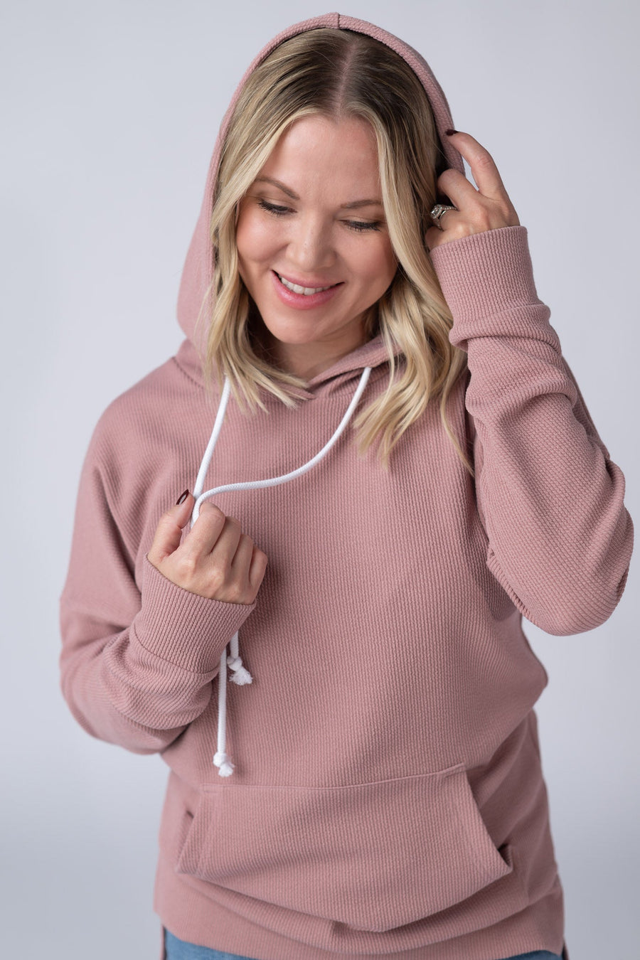 WAREHOUSE Kacey Ribbed Hoodie - Rose