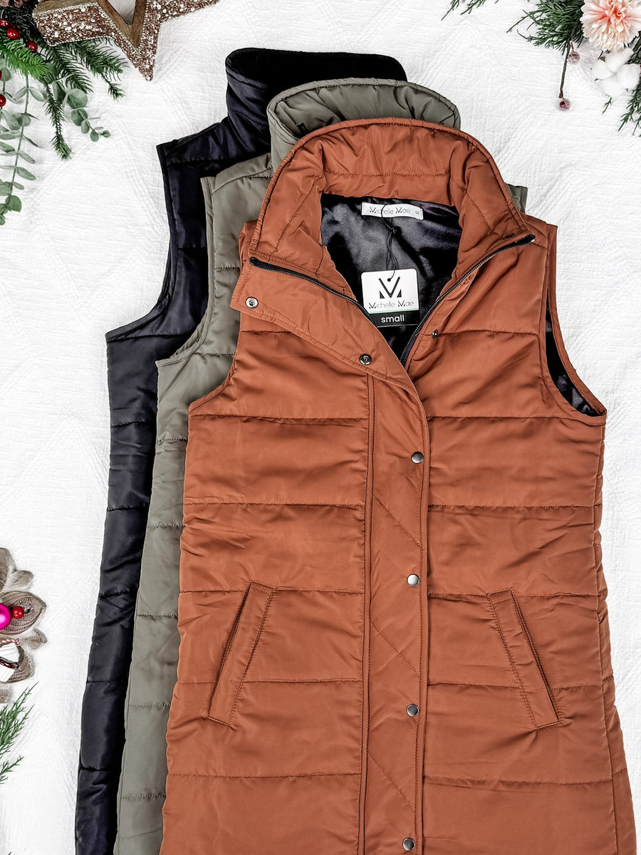 WAREHOUSE Harlow Long Vest - Cinnamon
