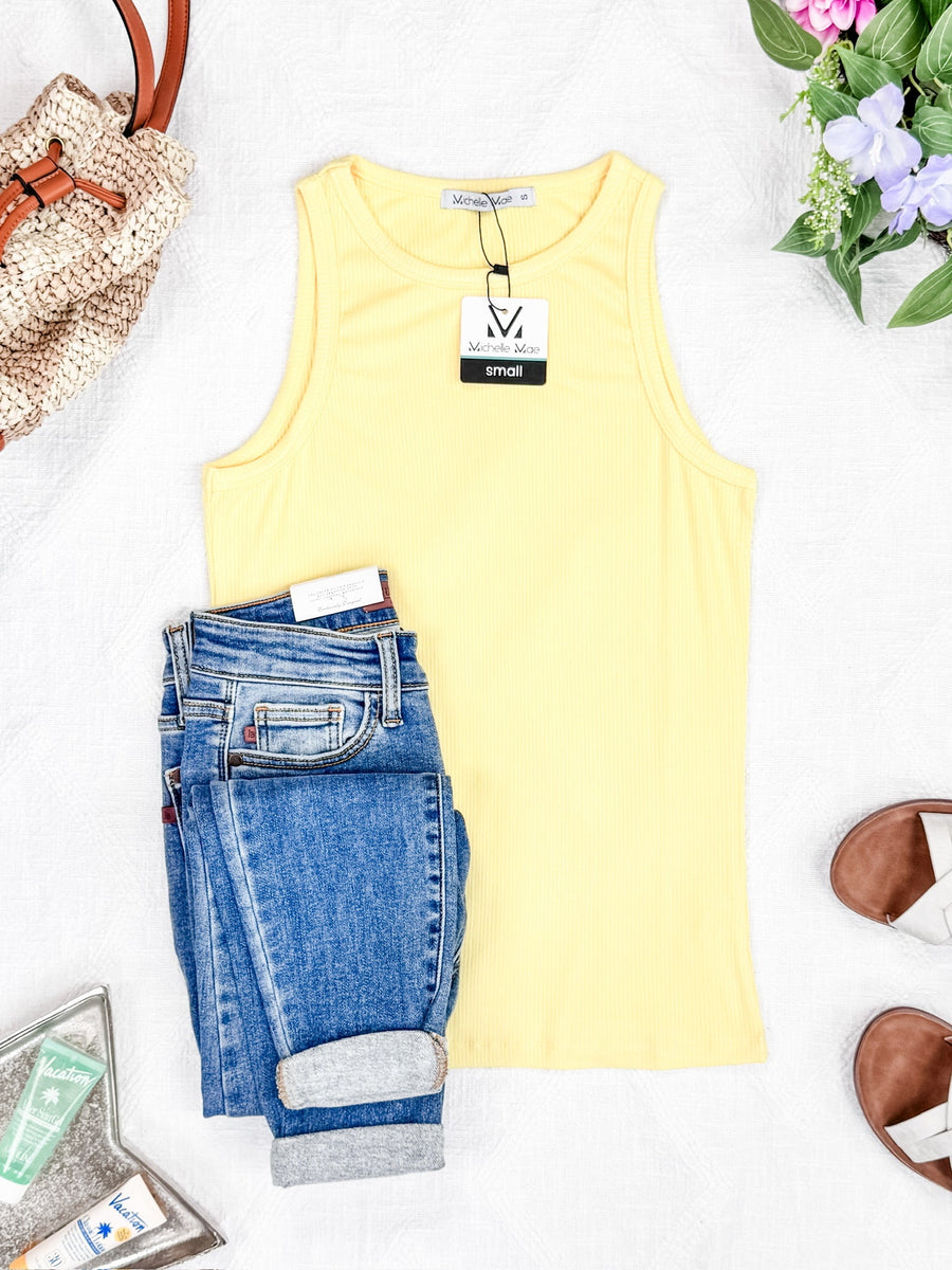 WAREHOUSE Tara Ribbed Tank - Yellow