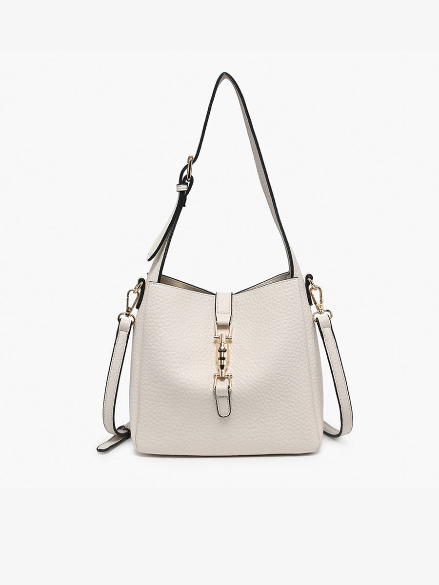 Agnes Press-Lock Satchel w/ Inner Bag & Crossbody Strap- Off White