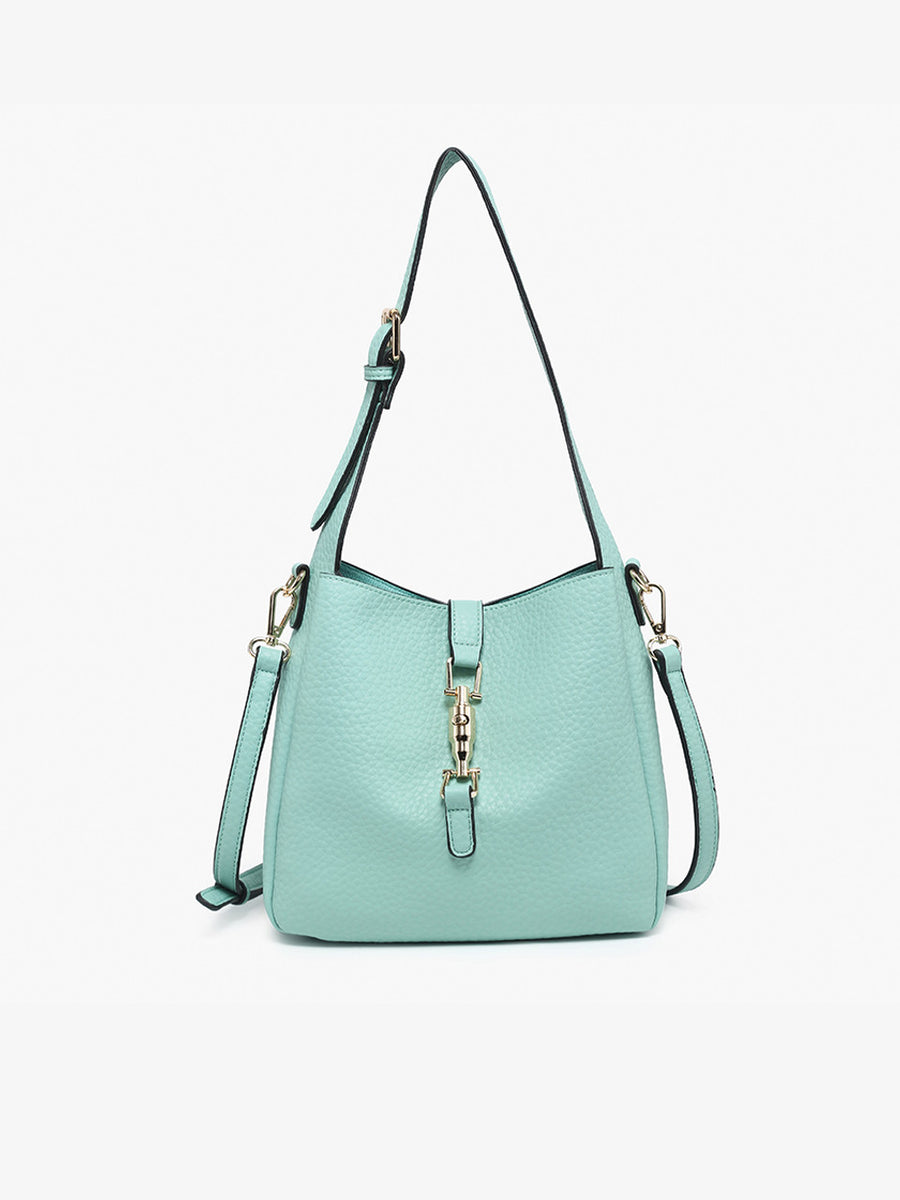 Agnes Press-Lock Satchel w/ Inner Bag & Crossbody Strap- Sea Foam