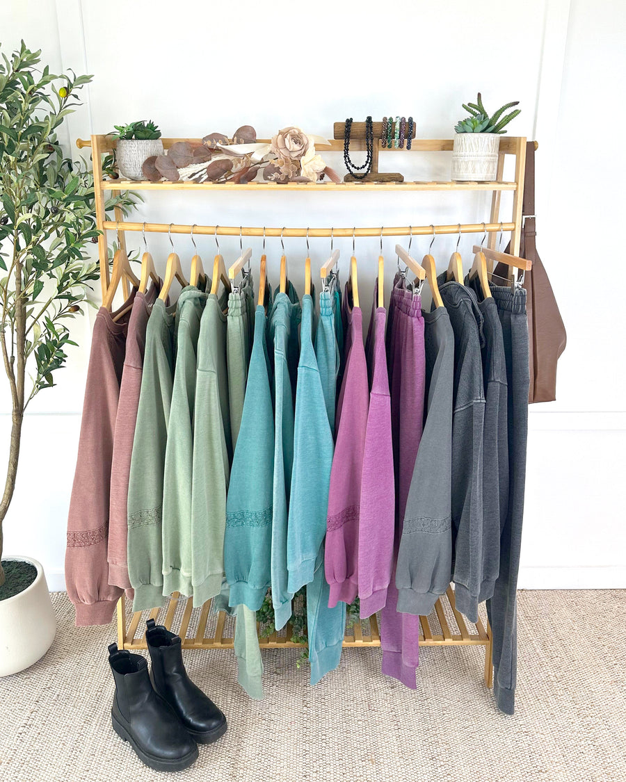 WAREHOUSE ONLY Lace Accent Vintage Wash Pullover - Teal