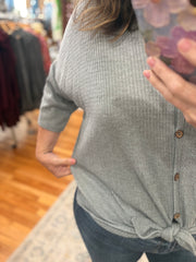 Waffle Knit Button Up- Sage Grey