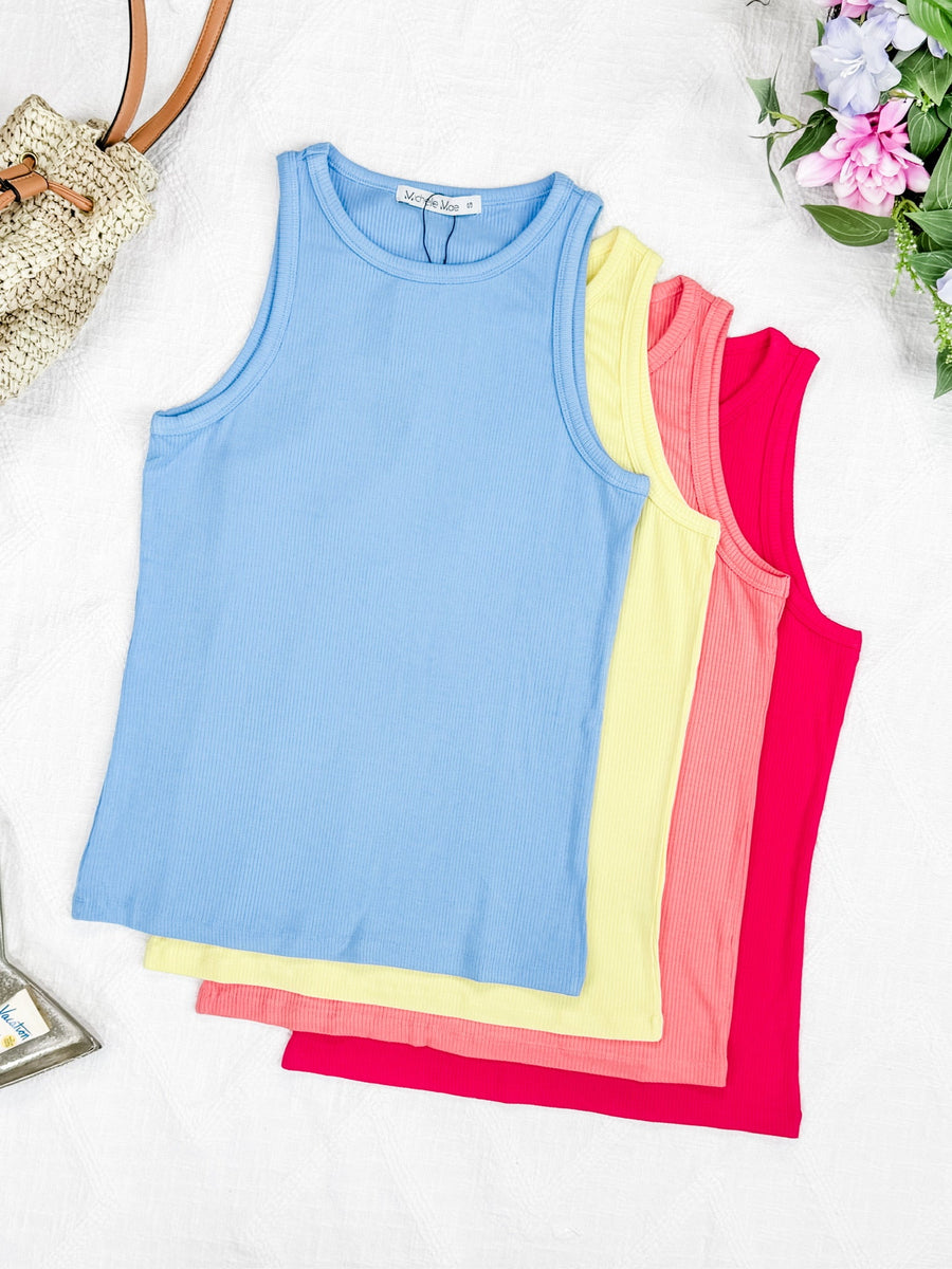 WAREHOUSE Tara Ribbed Tank - Coral