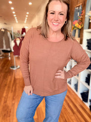 Front Seam Sweater with Side Slits- Camel