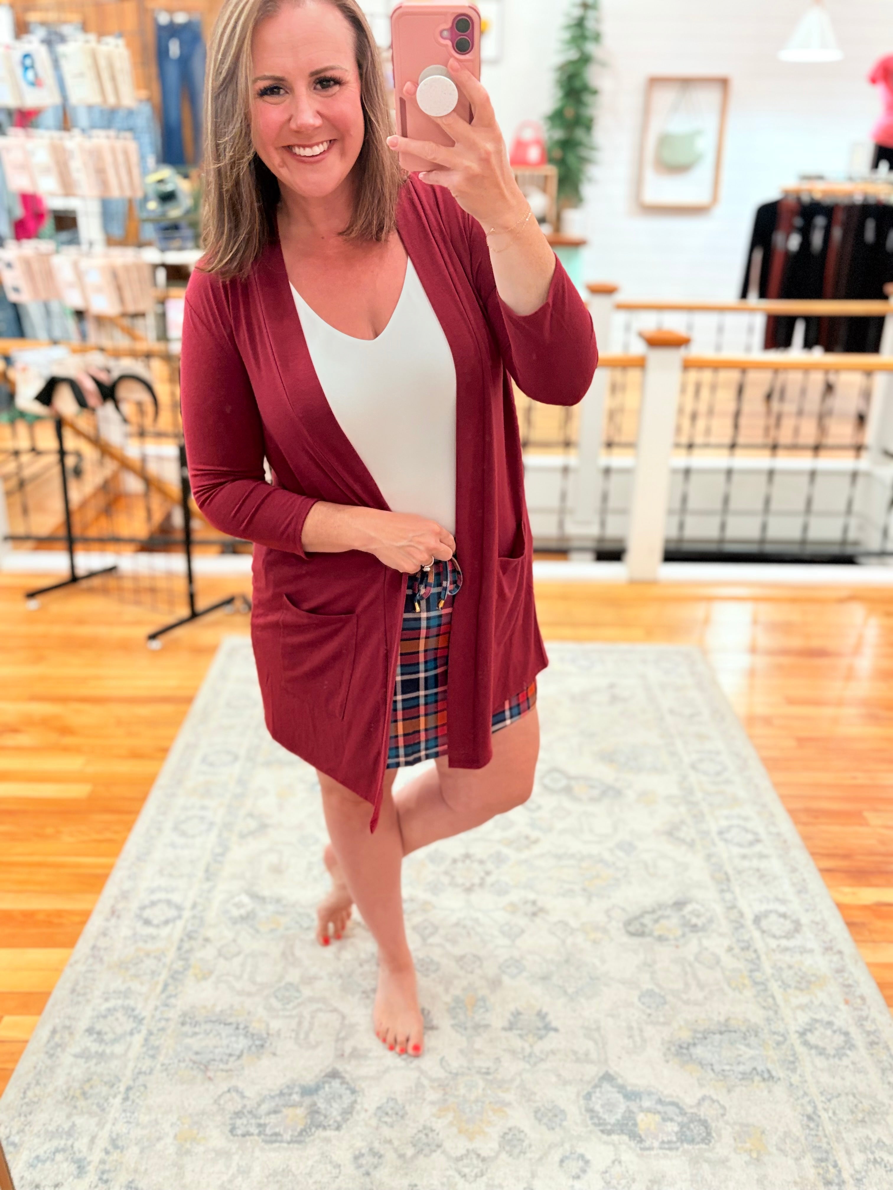 Slouchy Pocket Open Cardigan- Cabernet