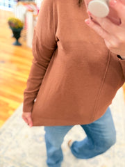 Front Seam Sweater with Side Slits- Camel
