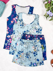 WAREHOUSE Luxe Crew Tank - Navy Floral Bliss