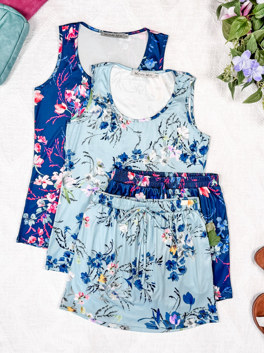 WAREHOUSE Luxe Crew Tank - Navy Floral Bliss