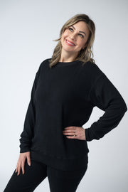 WAREHOUSE ONLY Corrine Ribbed Pullover Top - Black